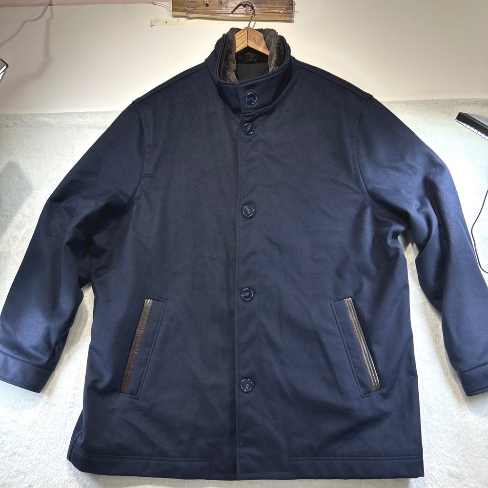 Vintage Remy Quiet Luxury Wool Cashmere Lambskin Fur Car Coat 2XL Navy Blue USA